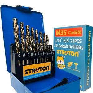 lot 16251 image: STROTON 5% Cobalt Drill Bit Set (116-38 Inch, 21PCS) for Stainless Steel, Hard Metal, Cast Iron, Plastic and Wood, M35 Hss Heavy Duty Twist Steel Drill Bits Index.