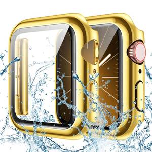 lot 16257 image: Goton Waterproof Case for Apple Watch 44mm SE (2nd Gen) Series 6 5 4 with Tempered Glass Screen Protector, iWatch Full Protective Hard PC Bumper Case Face Cover for Men Women 44 mm Gold