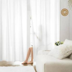 lot 16262 image: HOMEIDEAS Non-See-Through White Privacy Sheer Curtains 52 X 63 Inches Long 2 Panels Semi Sheer Curtains Light Filtering Window Curtains Drapes for Bedroom Living Room