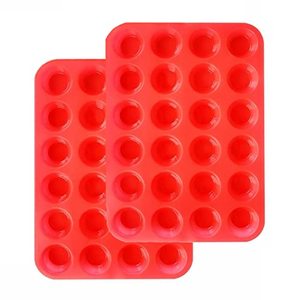 lot 16272 image: Mini Muffin &Cupcake Set, 24 Cups 2-Pieces, Nonstick Silicone Baking Pan, BPA Free and Dishwasher Safe, Great for Making Muffin Cakes, Tart, Bread (24 Cups Red,2 PCS)