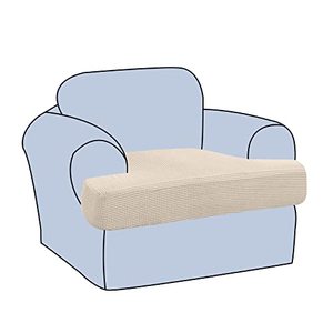 lot 16274 image: H.VERSAILTEX Stretch T Cushion Chair Sofa Slipcover T Cushion Covers for Living Room Armchair Couch Cover T Cushion Slipcover Seat Cover with Elastic Bands Thicker Jacquard Fabric, Natural
