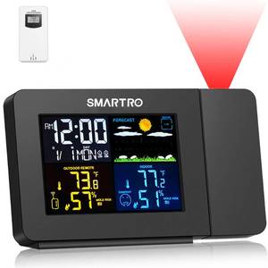 lot 16275 image: SMARTRO SC91 Projection Alarm Clock for Bedrooms with Weather Station, Wireless Indoor Outdoor Thermometer, Temperature Humidity Monitor Gauge Hygrometer