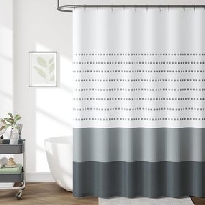 lot 16282 image: jinchan Grey and White Boho Shower Curtain Grey Striped Fabric Shower Curtains for Bathroom Modern Luxury Waterproof Ombre Stall Shower Curtain Color Block Shower Curtains Set with Hooks 70x72 Inch