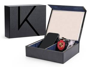 lot 16283 image: KENARK KK7 PLUS-DB Faraday Key Fob Protector Box with 2 Slots, RFID Signal Blocking Shielding Box for Car Keys, Anti-Theft Vintage Faraday Cage with High-Grade Protein Leather, Black & Blue - Size XL - Retail $79.99