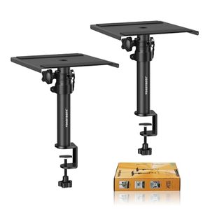 lot 16284 image: Vondynote Set of 2 Desktop Clamp Speaker Stands Short Studio Monitor Stands Height Adjustable