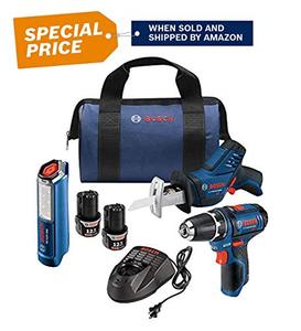 lot 16289 image: Bosch Power Tools Combo Kit GXL12V-310B22 - 12V Max 3-Tool Set with 38 In. DrillDriver, Pocket Reciprocating Saw and LED Worklight - Retail $172.47 Tools and charger only no battery