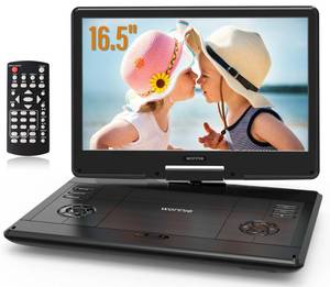 lot 16292 image: WONNIE 16.5 Portable DVD Player with 14.1 Large HD Swivel Screen, 6 Hours Rechargeable Battery, High Clear Volume Speaker, Support USBSD CardSync TV, Last Memory and Multiple Disc Formats - Retail $89.99