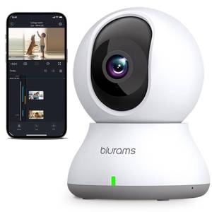 lot 16307 image: blurams Security Camera, 2K Indoor Camera 360° Pet Camera for Home Security wMotion Tracking, Phone App, 2-Way Audio, IR Night Vision, Siren, Works with Alexa & Google Assistant