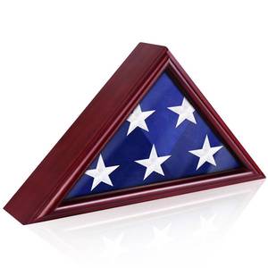 lot 16310 image: ASmileIndeep Flag Display Case for Small Flag, 3 x 5 American Flag Shadow Box with HD Tempered Glass and Wall Mount (Not for Burial Flag), Triangle Flag Holder Frame for Folded Flag - Mahogany