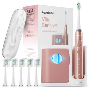 lot 16311 image: Aquasonic Vibe Series PRO � Ultra-Whitening Electric Toothbrush � 5 Modes & Smart Timers � UV Sanitizing Base � ADA Accepted (Satin Rose Gold)