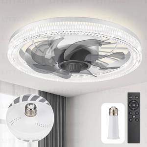 lot 16312 image: Ceiling Fans with Lights, Socket Fan Light with Remote Control, Dimmable Brightness 3000K-6500K Memory, Socket Modern Flush Mount Low Profile Ceiling Fan for Bedroom, Small Living Room, Kitchen White