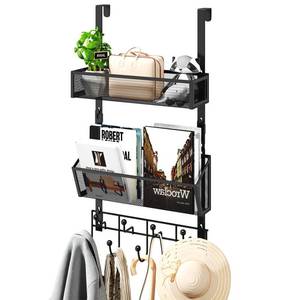 lot 16313 image: HapiRm Over The Door Hooks with 9 Hooks and 2 Baskets, Rustproof & Waterproof 304 Stainless Steel Door Hanger, Over The Door Organizer for Bathroom, Kitchen, Bedroom-Black (for 1.57in Doors)