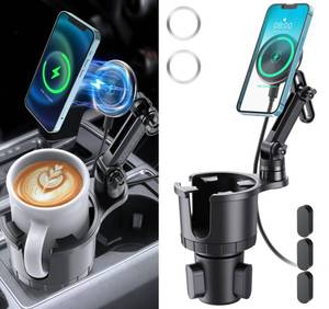 lot 16320 image: Magnetic Wireless Cup Phone Holder for Magsafe Car Mount Charger 15W Fast Charging Cell Phone Stand with Expandable Base for iPhone 16 15 14 13 12 Series