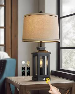 lot 16334 image: G-SAFAVA 23.75 Retro Farmhouse Black Table Lamp for Living Room Bedroom Nightstand Single Pack Touch Control Bedside Nightlight Vintage Modern Lamp with USB CA Ports and 2 Light Sources