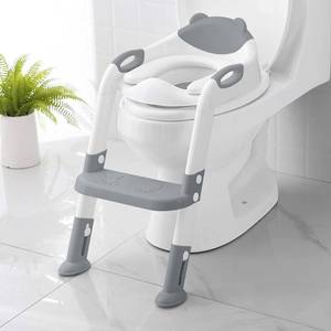 lot 16335 image: Potty Training Seat with Step Stool Ladder, SKYROKU Potty Training Toilet for Kids Boys Girls Toddlers - Comfortable Safe Potty Seat with Anti-Slip Pads Ladder Grey