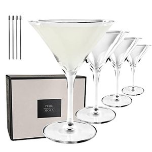 lot 16346 image: PURE MORA Martini Glasses, Set of 4-7oz - Handblown Premium Crystal Glass for Cockails, Martinis, Home Bar, Cosmos, Gimlet, Parties, Etc - Modern Classic Cocktail Glassware, Gift for HimHer