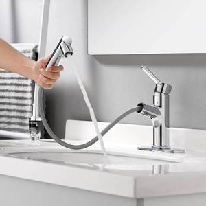 lot 16351 image: LAZ HOME Bathroom Faucet with Pull Out Sprayer Chrome Copper Single Handle Kitchen Basin Mixer Tap with Three Modes Sprayer Rotating Spout Hot and Cold Water Modern Vanity Basin Faucets with Sprayer