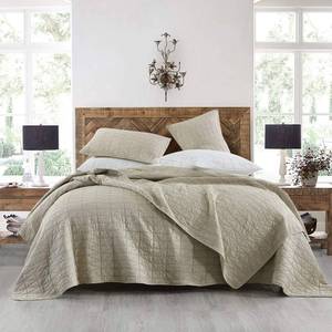 lot 16358 image: HORIMOTE HOME Quilt Set King Size, Stone-Washed Chic Rustic Beige Quilt with Classic Triangle Stitched Pattern, Ultra Soft Lightweight Quilted Bedspread for All Season, 3 Pieces