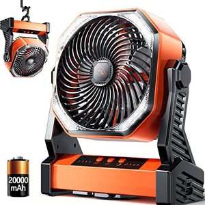 lot 16364 image: Camping LED Fan with Light, 20000mAh Rechargeable Battery Powered Outdoor Tent Fan with Light and Hook, 4 Speed, Personal USB Desk Fan for Camping, Fishing, Power Outage,Hurricane, Worksite