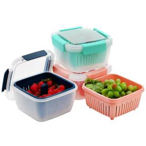 lot 16370 image: Frcctre 3 Pack 50oz Berry Keeper Box Container Fruit Storage Containers for Fridge, Produce Saver Food Storage Containers with Lid and and Removable Drain Basket (1.5L - Blue, Pink, Green)