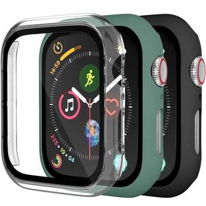 lot 16376 image: 3 Pack Charlam Compatible with Apple Watch Case 44mm, Full Coverage Bumper Protective Case Scratch Resistant Cover with Screen Protector for iWatch SE Series 654, Black, Pine Green, Clear, 3 Pack