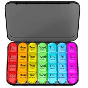 lot 16377 image: Odaro Weekly Pill Organizer 4 Times a Day, Daily Pill Box 7 Day, Large Travel Pill Case with 28 Compartment to Hold Medicine, Vitamin and Supplement (Color)