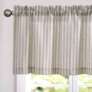 lot 16378 image: jinchan Valance Curtain Linen Textured Striped Window Curtain for Living Room Light Filtering Pinstripe Valance for Windows Ticking Stripe Farmhouse Kitchen Valance 1 Panel 16L Taupe Grey on Beige
