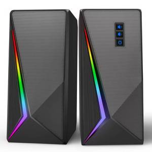 lot 16402 image: LLEVTIC Computer Speakers, Desktop Speakers with 6 Colorful RGB Lights, Volume Control PC Speakers, USB Powered Gaming Speakers with 3.5mm Aux Cable for PC Monitor Laptop Tablet Phone