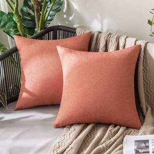 lot 16416 image: MIULEE Pack of 2 Decorative Outdoor Solid Waterproof Throw Pillow Covers Polyester Linen Garden Farmhouse Cushion Cases for Patio Tent Balcony Couch Sofa 18x18 inch Coral Red