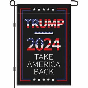 lot 16417 image: Stylive Trump 2024 Take America Back Garden Flag 12x18 Inch, Double Sided Burlap Outside Sign Yard Flag Farmhouse Outdoor Decor
