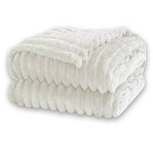 lot 16919 image: KORBLISS Super Soft Throw Blanket for Couch, Premium Silky Flannel Fleece with 3D Striped Jacquard Design, Lightweight and Cozy for Sofa, Living Room, and All-Season Use, 50x60 Inches.Ivory