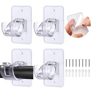 lot 16937 image: 4 Pack No Drill Curtain Rod Brackets, Self Adhesive No Drilling Curtain Rod Holder Hooks, Nail Free Curtain Rod Hangers Save Space for Bathroom Kitchen Home -Transparent