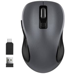 lot 16940 image: WisFox 2.4G Wireless Mouse for Laptop, Ergonomic Computer Mouse with USB Receiver and Type-C Adapter, 3 Adjustable Levels, 6 Button Cordless Mice for Windows Mac PC Notebook (Grey and Black)