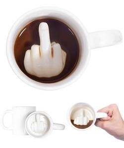 lot 16951 image: Up Yours Mug Thumbs Up Ceramic Middle Finger Coffee Cup 14 Ounces Milk Tea Funny Coffee Gift Mug for New Year, Christmas, Halloween and Birthday