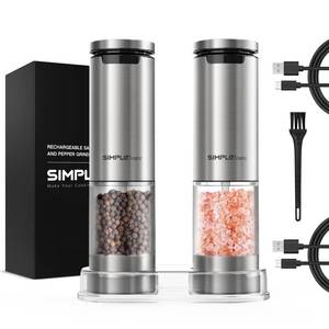 lot 16958 image: SIMPLETASTE Electric Salt and Pepper Grinder Set Rechargeable with LED Light, Stainless Steel, 70g Capacity for Kitchen, Dining Room, Bar