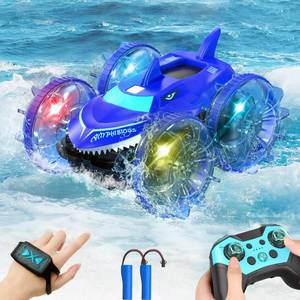 lot 16960 image: Axirata Amphibious RC Car with Lights for Kids 3-12 Year Old Boys Toy Gesture Hand Remote Control Boat 4WD 2.4GHz Waterproof RC Stunt Car 360° Rotating Water Beach Pool Toys Gift for Boys Girls