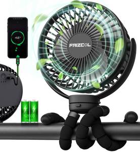 lot 16962 image: FRIZCOL Portable Stroller Fan, Use As Power Bank, 65H 12000mAh Battery Operated Fan Flexible Tripod Baby Car Seat Fan with Timming, Personal Mini HandheldDeskSmall Clip On Fans For Stroller