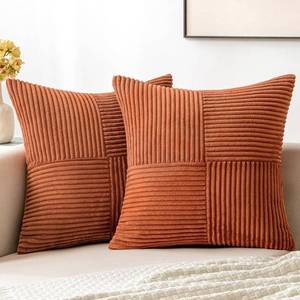 lot 16972 image: MIULEE Fall Rust Corduroy Pillow Covers Pack of 2 Boho Decorative Spliced Throw Pillow Covers Soft Solid Couch Pillowcases Cross Patchwork Textured Cushion Covers for Living Room Bed Sofa 18x18 inch