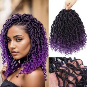 lot 16977 image: Purple River Locs Crochet Hair Black Women 8 Packs 10Inch Short Goddess Locs Crochet Hair Curly Faux Locs Hair Pre Looped Crochet Braids Hair Boho Hippie Locs Hair Extensions(#T1BPurple 10inch)