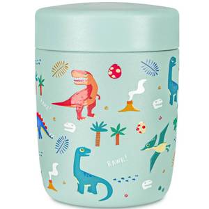 lot 16979 image: Charcy 9oz Stainless Steel Vacuum Insulated Kids Food Jar - Soup Thermo for Hot & Cold Food - Turquoise Dinosaur