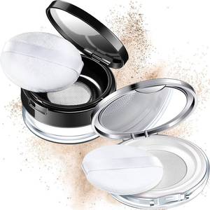 lot 16985 image: Cunhill 2 Pcs Loose Powder Container with Puff 0.170.7 oz Reusable Plastic Empty Powder Case Portable DIY Makeup Powder Container Loose Powder Compact Case with Mirror and Net Sifter(Silver, Black)