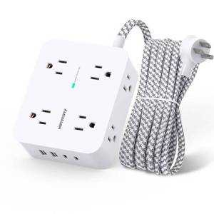 lot 16989 image: Surge Protector Power Strip - 8 Outlets with 4 USB (2 USB C) Charging Ports, Multi Plug Outlet Extender, 5Ft Braided Extension Cord, Flat Plug Wall Mount Desk USB Charging Station for Home Office ETL