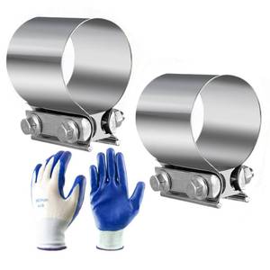 lot 16990 image: 3 Inch Exhaust Clamp Butt Joint Band Clamp Muffler Clamp Sleeve Coupler Stainless Steel 2pcs for Muffler Exhaust Pipe Elbow and Exhaust Tubing Connection