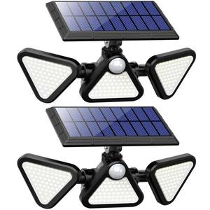 lot 16994 image: LUSCREAL Solar Lights for Outside, 180LED 6500K Motion Sensor Outdoor Lights, IP65 Waterproof 3 Heads 270° Wide Lighting Angle, Solar Security LED Flood Lights Outdoor for Garage Yard Patio, 2Pack
