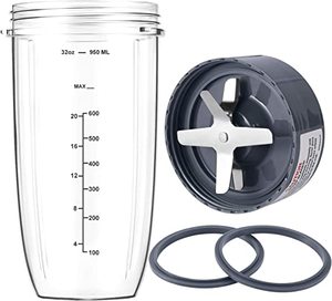 lot 16997 image: New Blender Cup and Blade Replacement Parts 32oz Cup and Extractor Blade and 2 Rubber Gaskets 4-Piece Compatible with NutriBullet High-Speed BlenderMixer System 600W900W Series