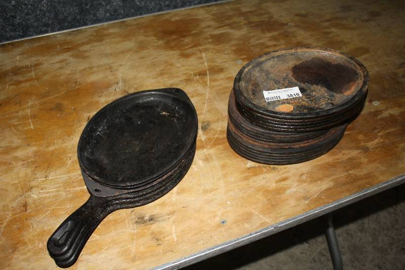 lot 3810 image: Iron Skillets and plates