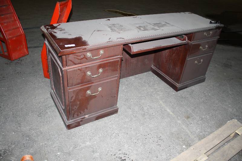 lot 3654 image: Wood Desk with with Keyboard Drawer