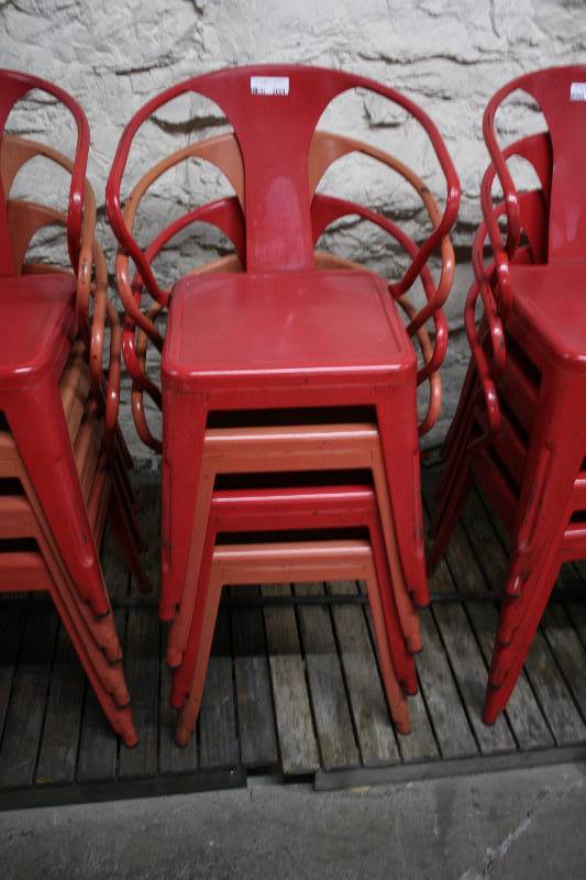 lot 3691 image: Red Patio Chairs - Metal -4