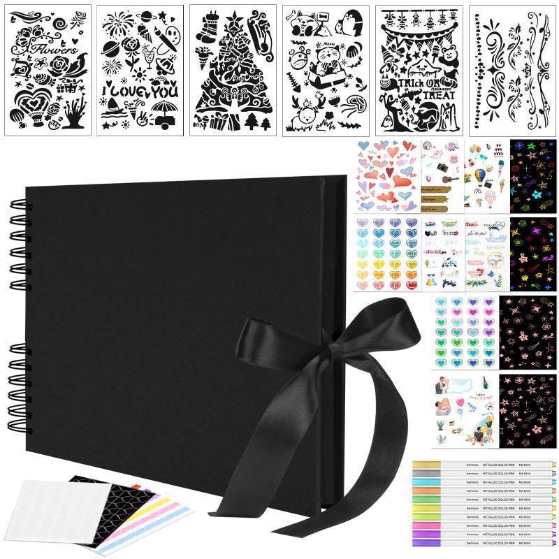 lot 1104 image: Scrapbook Album, 12.6x8.3 Inch 80 Pages Extra Large Photo Album Scrapbook Craft Paper,Thick DIY Handmade Album Scrapbook for Anniversary, Wedding, Travelling(Black-Card) Retail $15.36