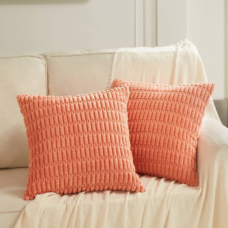 lot 1171 image: 2 Packs Coral Decorative Throw Pillow Covers 20x20 Inch Soft Corduroy Retail $17.69
